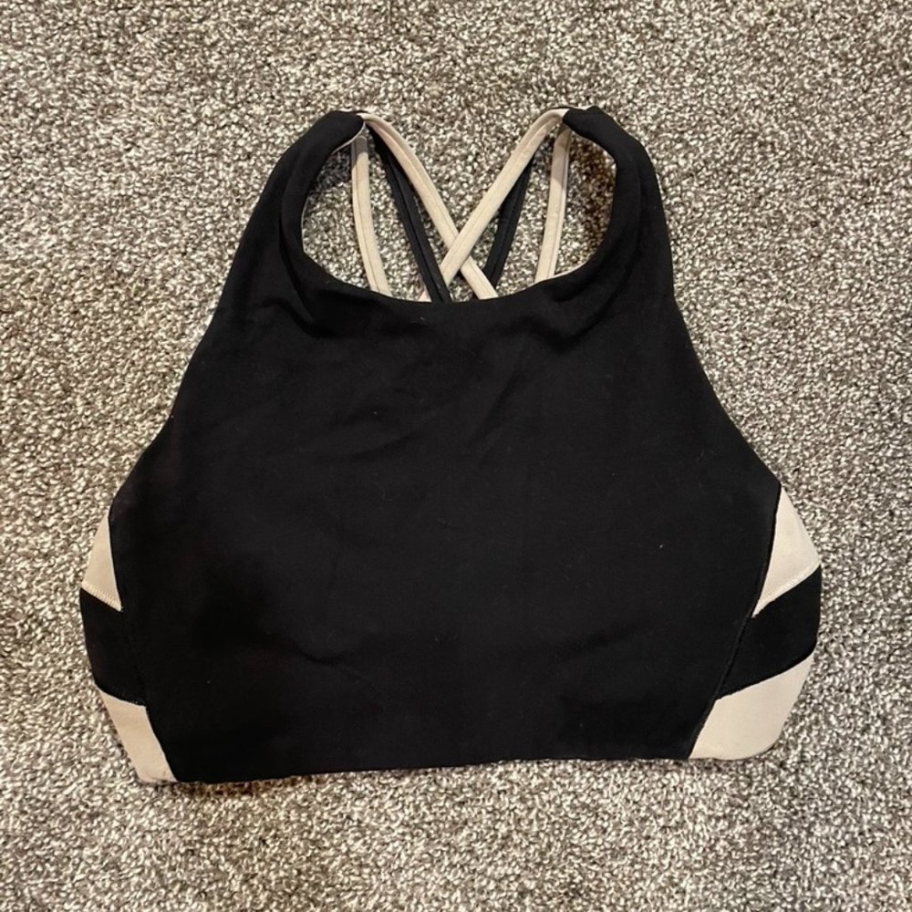 athleta tan & black sports bra